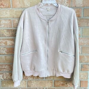 Hem & Thread Light Pink Bomber Jacket Large Snake print arms